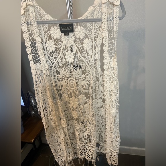 MADDISON Open Stitch Crochet Cardigan Boho hippie vest Women size M Cream color - Picture 6 of 11